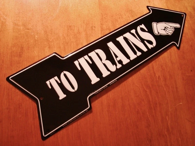 To Trains Right Arrow Sign – Model Railroad Engine Room & Train Station Decor - Image 1 of 2
