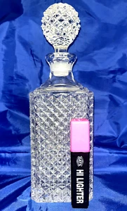 Decantador tapón de bola vintage de vidrio pesado corte de cristal cuadrado hobnail espíritus - Imagen 1 de 14