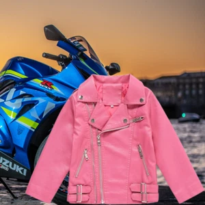 Girls Pink Biker Jacket Faux Leather Rivets Motor Jacket Size 11 - 12 Years Old - Picture 1 of 4