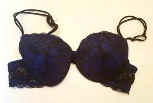 Charlotte Russe Bra 36B Padded Push Up Underwire Adjustable Clasp Black Blue Vtg - Picture 1 of 14