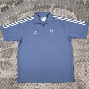 New York Yankees Shirt Mens XL Blue Adidas 3 Stripe 1/4 Zip Embroidered Polo - Picture 1 of 9
