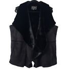 Lucky Brand - L - Women's Suede Fur Vest Black Open Front Sleeveless