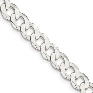Sterling Silver 8mm Flat Curb Chain Necklace - Picture 1 of 5
