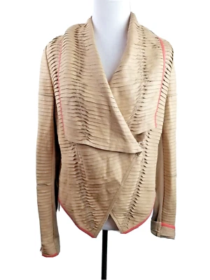 CHAQUETA BADGLEY MISCHKA Mujer Cuero Marrón Cremalleras Medianas Moto Neutro DISEÑADOR Foto 1 de 4