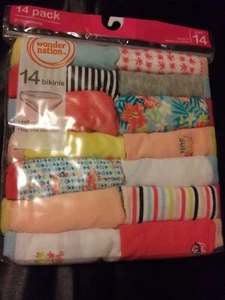 Wonder Nation 14 Pack Girls Bikinis  Size 14BeachThemePantiesTaglessUnderwearB11 - Picture 1 of 3