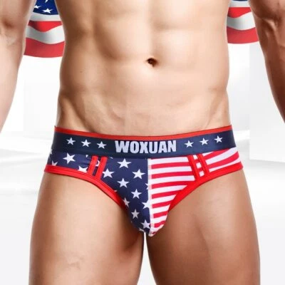 Sexy Calzoncillos de Algodón Bandera Americana Ropa Interior Gay Convexo Mejora U Bolsa Bragas Foto 1 de 4