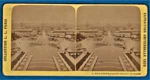 stereoview photo stereo Champ de Mars before Eiffel tower exposition Paris 1878 - Picture 1 of 2