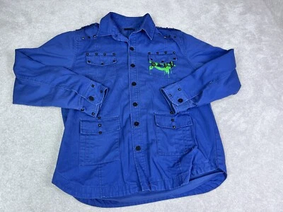 Blac Label Shirt Mens Extra Large Blue Button Up Studded Graphic Print Pockets - Image 1 of 4