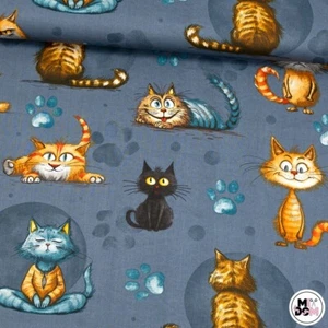 100% Cotton Fabric Happy Cats ginger black Width 160 cm (62") - Picture 1 of 2
