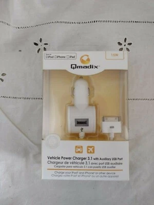 Cargador de coche Qmadix 3.1 Amp para iPhone3/3GS4/4S nuevo en caja con puerto USB auxiliar Foto 1 de 3