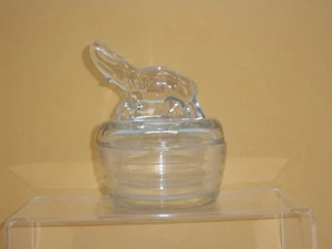 Jeannette Clear Glass Elephant Lidded Powder Jar Trinket Box Vintage - Picture 1 of 2