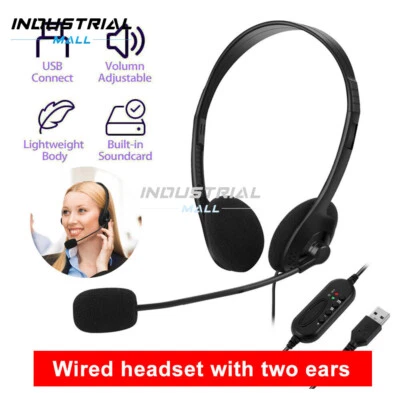 Noise Cancelling USB Headset PC Computer Headphones with Microphone Call Center - Image 1 of 4