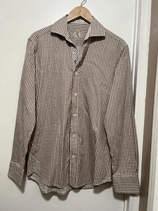 Bugatchi Shaped Fit Mens Shirt Long Sleeve Brown White Plaid - Picture 1 of 8