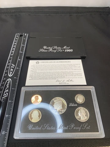 1993 S Proof Set Premier Black Box & COA 5 Coins 90% Silver Kennedy US Mint Cover