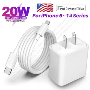 For Apple iPhone 14 13 12 11 XR SE Charger 20W PD USB-C Type Fast Charging Cable - Picture 1 of 13