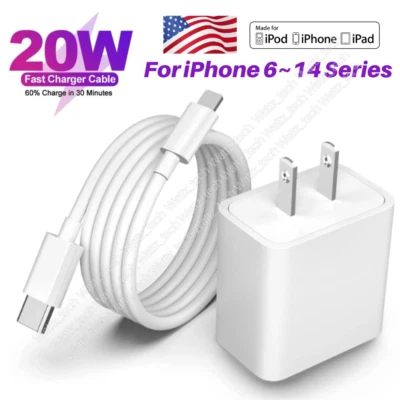 For Apple iPhone 14 13 12 11 XR SE Charger 20W PD USB-C Type Fast Charging Cable - Image 1 of 4