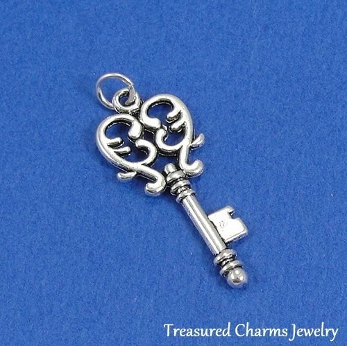 Silver HEART SHAPED KEY Romantic Love CHARM PENDANT *NEW* - Image 1 of 1