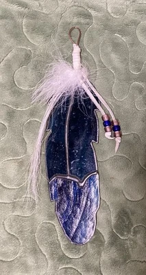 9" Витражное стекло ОРЛИНОЕ ПЕРО Suncatcher для окна ручной работы, синий, конский волос - Изображение 1 из 4