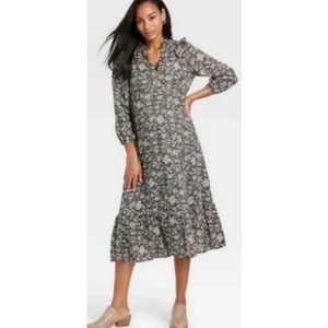 The Nines by Hatch XL Maternity Shift Dress Olive Green Floral Cotton Cottage - Picture 1 of 12