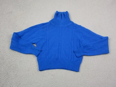 Suéter Vintage Lana Angora Mujer Extra Pequeño XS Azul Recortado Cuello Alto Tejido Foto 1 de 4
