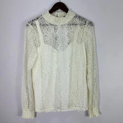 Top de encaje calibre cable M marfil cuello alto romántico cottagecore victoriano boho chic Foto 1 de 4