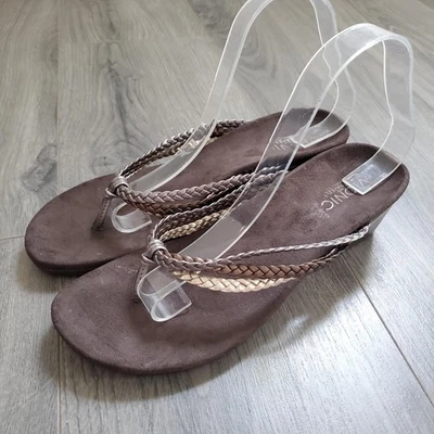 Vionic Shoes Womens Size 9 Brown Wedge Sandals Braided Thong Flip Flop Comfort - Image 1 of 4