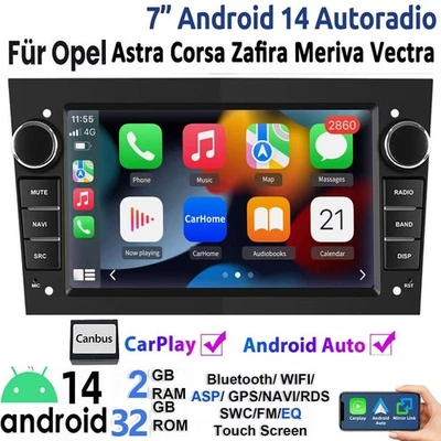 Apple Carplay Für Opel Astra H Corsa C D Vectra Zafira B Android14 Autoradio GPS - Bild 1 von 4