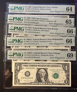 RARE 5 - Radar Notes all With Same Serial Numbers. Graded Superb Gem - Choice Un - Picture 1 of 11