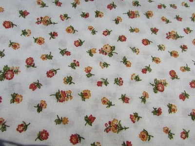 VTG Poly-Cotton White Orange Yellow Flowers Quilt Fabric 44" x 62" Cut Remnant - Image 1 of 4