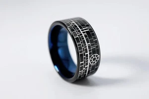 Black Tungsten Unisex Star Wars Death Star Minimalist Wedding Ring Band - 10mm - Picture 1 of 3