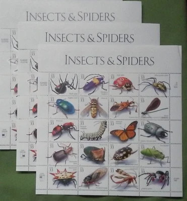 Three Sheets x 20 = 60 Of INSECTS and SPIDERS 33¢ US Postage Stamps USA 3351 a-t - Image 1 of 4