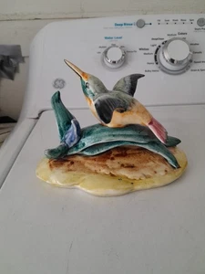 Colibrí de pico ancho de pájaro pintado a mano de cerámica Stangl 1942-63 base amarilla - Imagen 1 de 7