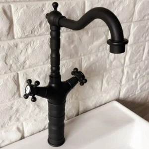 Black Oil Rubbed Brass Dual Handles Kitchen Sink Faucet Mixer Swivel Tap - Picture 1 of 9