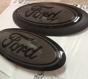  2018-20 F150 custom emblems LEADFOOT GRAY & GLOSS BLACK, no front camera, pair - Picture 1 of 5