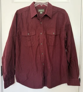 Camisa Eddie Bauer Para Hombres XL Borgoña Rojo Gamuza Franela Manga Larga Doble Bolsillo - Imagen 1 de 8