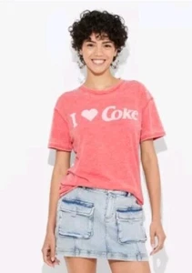 I Heart ❤️ Coke Burnout Oversized Short Sleeve Graphic T-Shirt- Red Size M Y2K - Picture 1 of 5