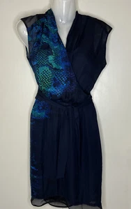 Elie Tahari marineblau grün Schlangenhaut Netz Kunsthalstuch Kleid Größe 2 - Bild 1 von 10