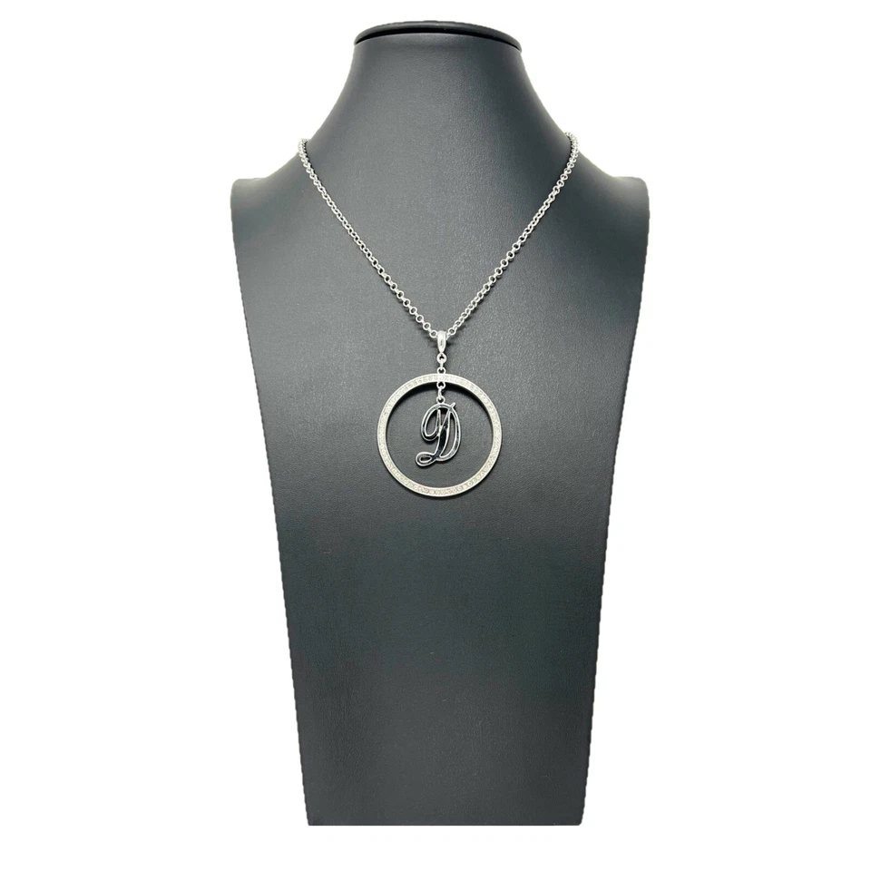 Collana Lettera " D " Strass Ciondolo Catenina Donna Brillante Elegante Argento - Immagine 1 di 1