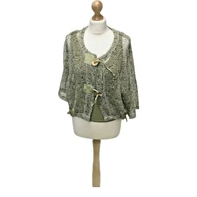 PRIMA 2 Piece Tank Top & Cardigan 14 Top Khaki Green (EU42) Vintage Womens - Image 1 of 4