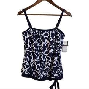 Island Escape Womens Coral Gables Tankini Swim Top Navy White Size 6 New - Picture 1 of 9
