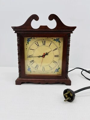 Herman Miller Electric Mantle Clock RARE Floral Wood WORKS GREAT - Image 1 of 4