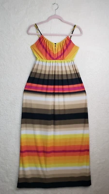 Vestido para mujer London Times 4 rayas amarillas mezcla de polietileno sin mangas maxi ajuste de línea A Foto 1 de 4