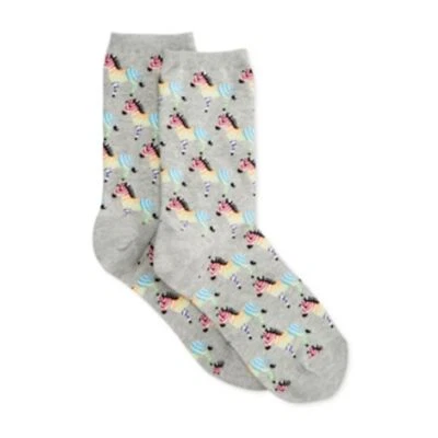 Hot Sox ESF15649 Women's Zebra Print Crew Socks, Size 9/11 - Grey - Image 1 of 2