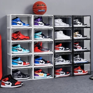 Stackable Magnetic Shoe Storage Box Organizer Sneaker Case Side/Front Container - Picture 1 of 26