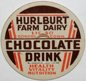 Vintage milk bottle cap HURLBURT FARM DAIRY Chocolate Drink Somers Connecticut - Picture 1 of 2