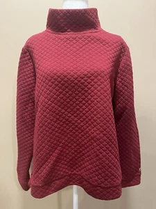Crown & Ivy Quilted Pullover Mock Turtleneck, Red w Gold Stitch Size L - Picture 1 of 10
