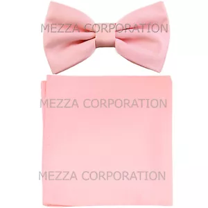 Nueva pajarita formal de poliéster para hombre preatada_hankie rosa sólido baile de graduación - Imagen 1 de 3
