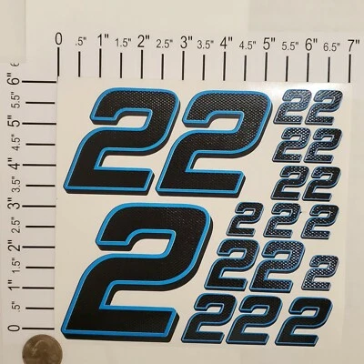 Matte Black-w/Gloss Carbon Fiber Blue #2's Racing Numbers Vinyl Decal Sheet Rc - Image 1 of 4