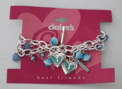 Juego de 2 brazaletes de eslabones BEST FRIENDS FOREVER ED azul corazón cuentas joyería de Claire Foto 1 de 4