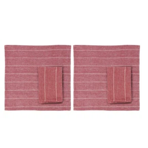 2x 4pc Belle Wild Stripe Cotton Kitchen Napkin Set Reusable 40cm Square Mulberry - Picture 1 of 3